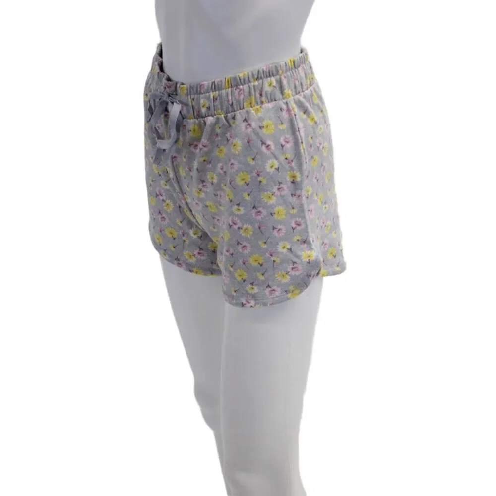 Emerson Road Womens Crew Neck Floral Pajama Shirt Shorts Set Gray Size Small